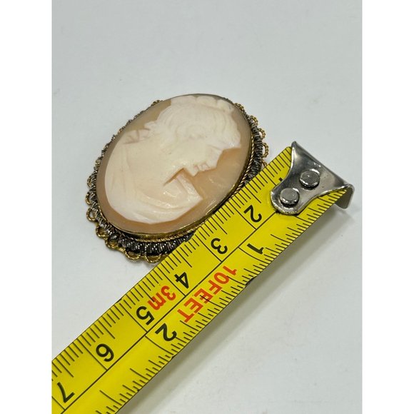 Vintage Cameo Pin Brooch Genuine Carved Shell Gold Gilded Setting Brooch Pendant - Picture 7 of 7